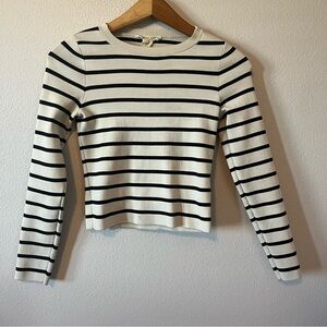 Happily Grey Striped Cropped Casual Long Sleeve Size M